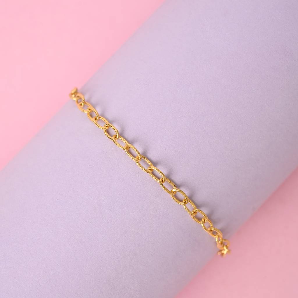 Clara 925 Pure Silver Adjustable Gold Plated Anti Tarnish Texture Chain Bracelet : CSBRF55_SCH