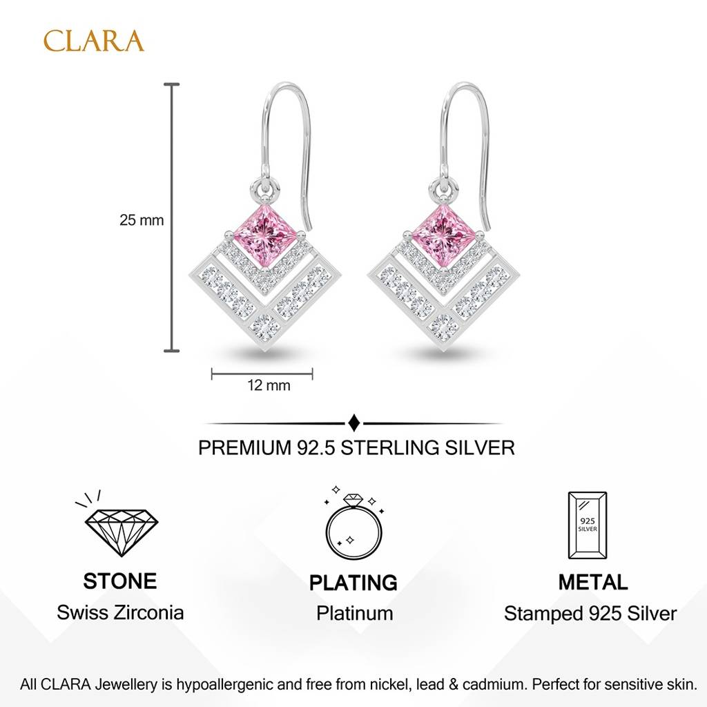 925 Sterling Silver Platinum Plated Daily Wear Rosabella Drop Earrings Gift For Women & Girls : CSE74