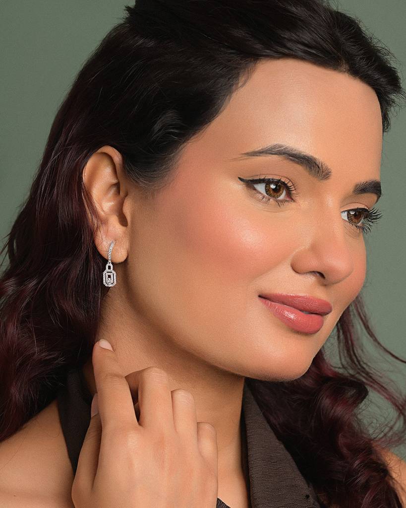 925 Sterling Silver Platinum Plated Daily Wear Lock Drop Earrings Gift For Women & Girls : CSE75