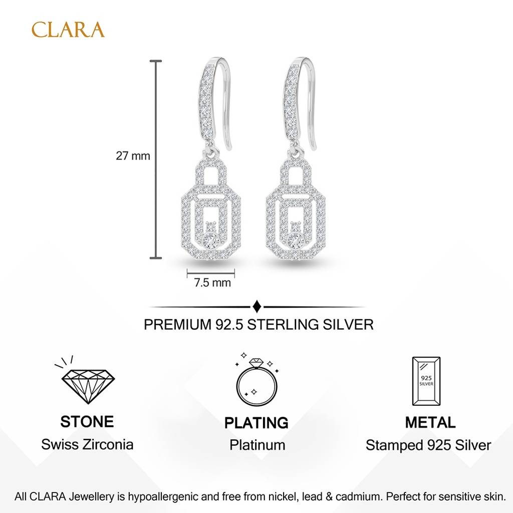 925 Sterling Silver Platinum Plated Daily Wear Lock Drop Earrings Gift For Women & Girls : CSE75