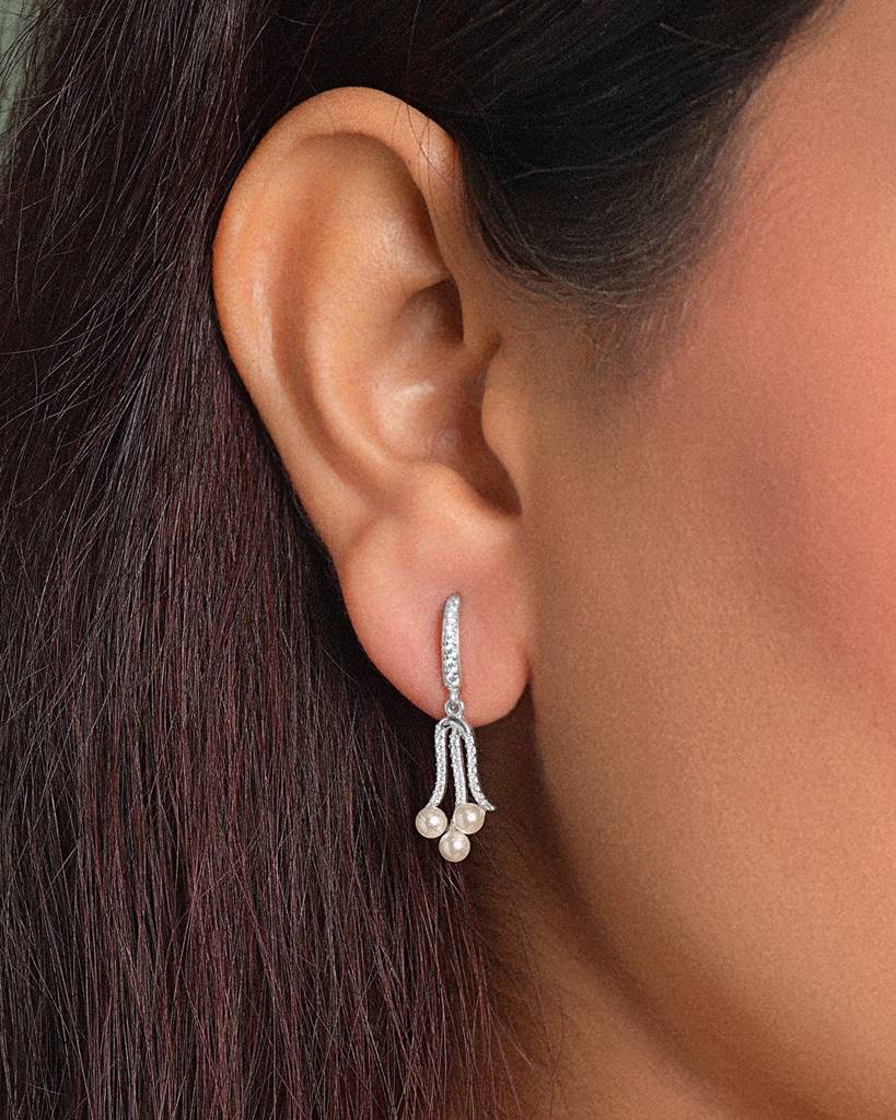 925 Sterling Silver Platinum Plated Daily Wear Kara Pearl Drop Earrings Gift For Women & Girls : CSE82