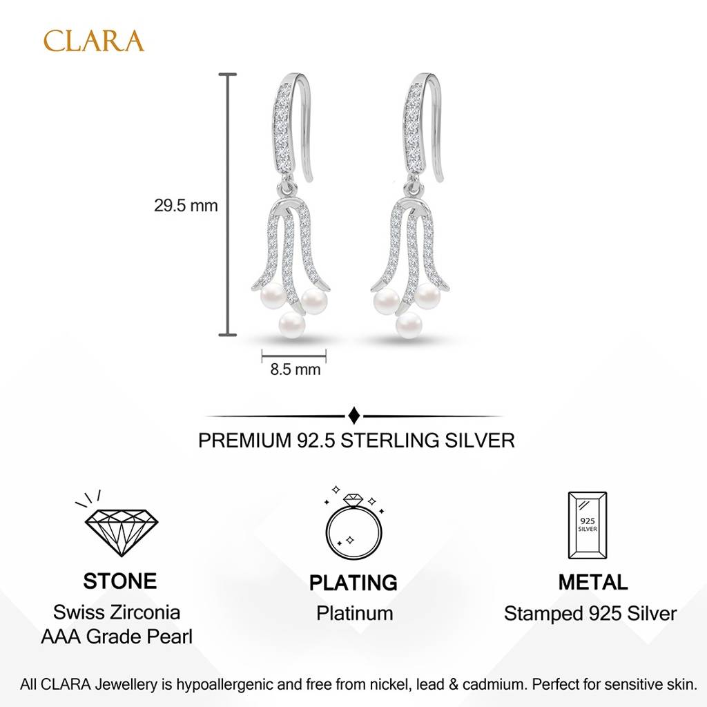 925 Sterling Silver Platinum Plated Daily Wear Kara Pearl Drop Earrings Gift For Women & Girls : CSE82