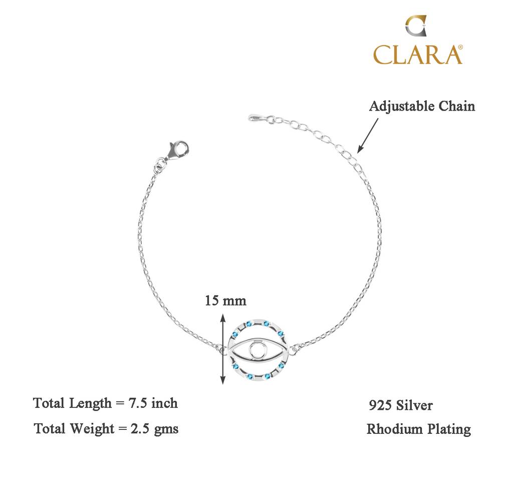 Clara 925 Sterling Silver Adjustable Rhodium Plated Evil Eye Circle Swiss Zirconia Bracelet : CSEEBRF27_SCH