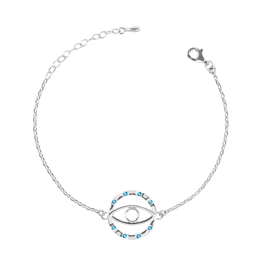Clara 925 Sterling Silver Adjustable Rhodium Plated Evil Eye Circle Swiss Zirconia Bracelet : CSEEBRF27_SCH