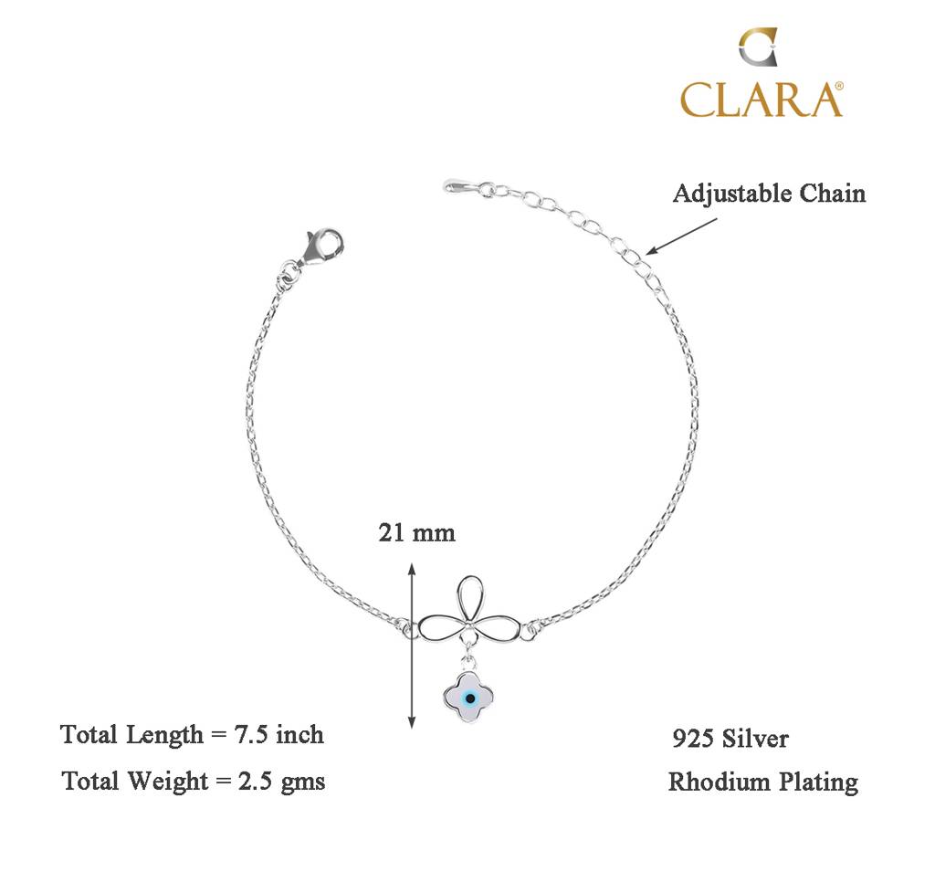 Clara 925 Sterling Silver Adjustable Rhodium Plated Evil Eye Flower Bracelet : CSEEBRF31_SCH