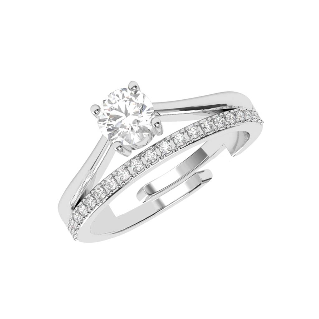 Clara 925 Silver Swiss Zircon Platinum Plated Adjustable Roisin Double Banded Solitaire Finger Ring : CSFR101