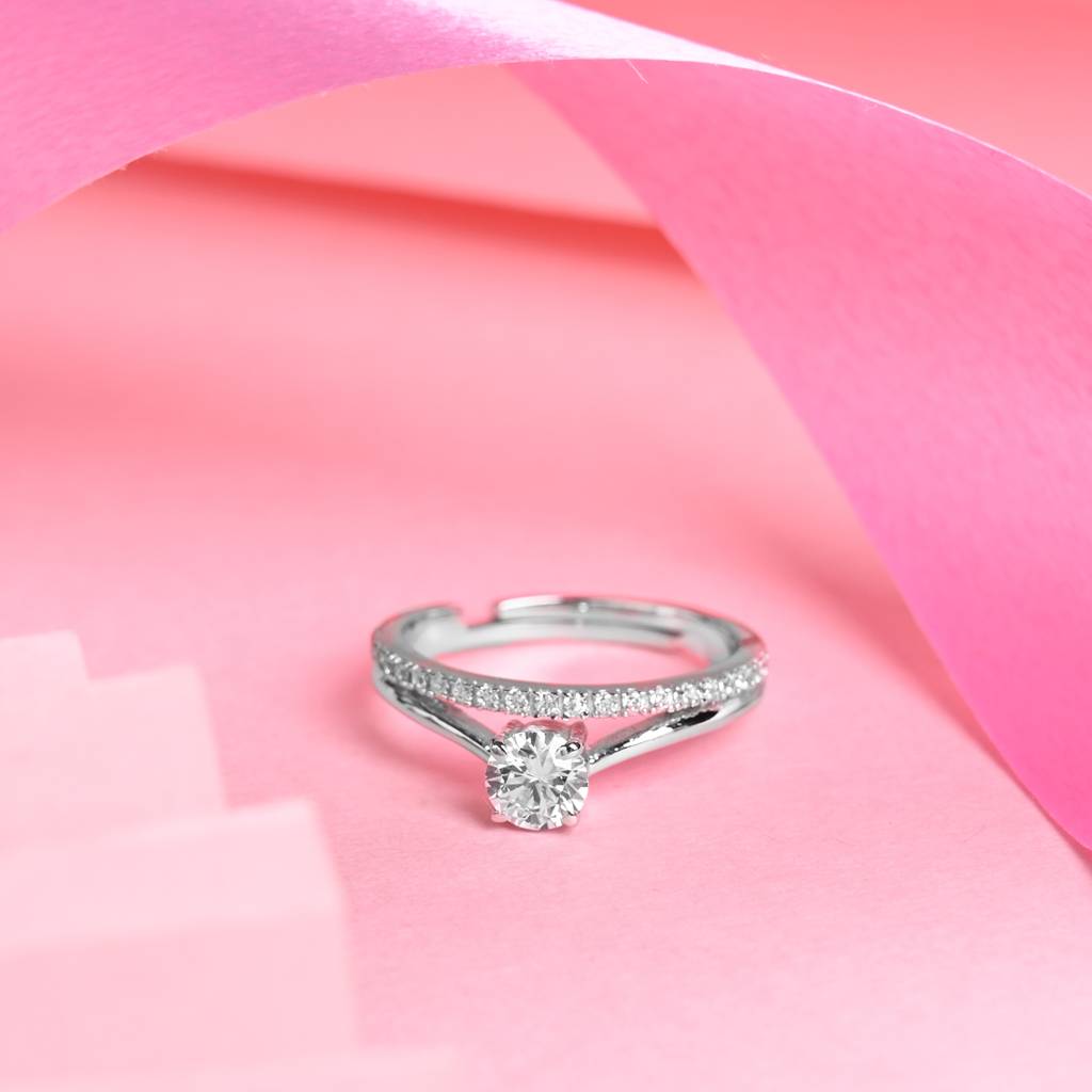 Clara 925 Silver Swiss Zircon Platinum Plated Adjustable Roisin Double Banded Solitaire Finger Ring : CSFR101