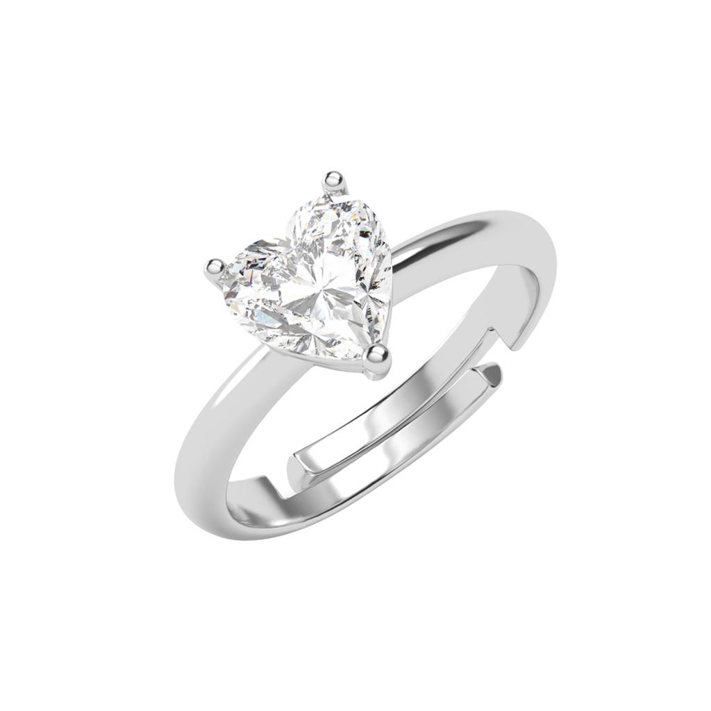 Clara 925 Silver Swiss Zircon Platinum Plated Adjustable Orla Classic Heart Solitaire Finger Ring : CSFR102