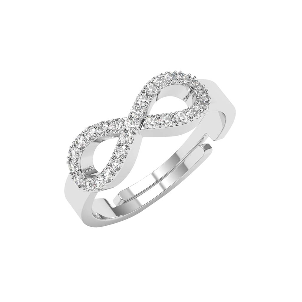 Clara 925 Silver Swiss Zircon Platinum Plated Adjustable Zoe Studded Infinity Valentine Finger Ring : CSFR103