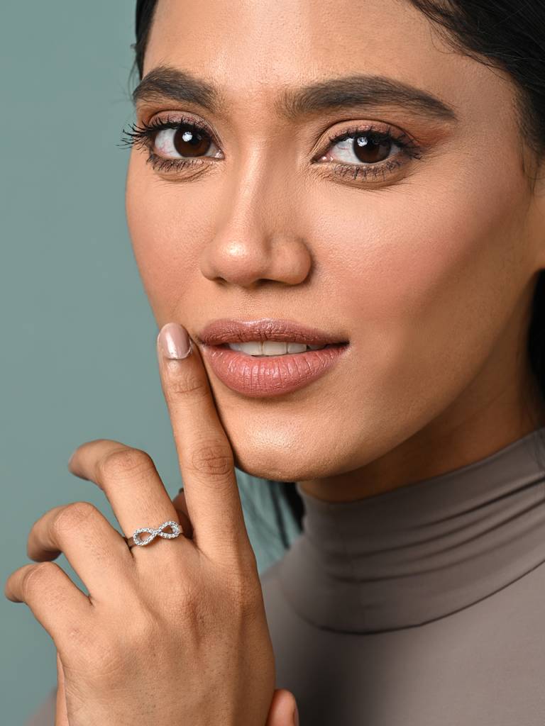 Clara 925 Silver Swiss Zircon Platinum Plated Adjustable Zoe Studded Infinity Valentine Finger Ring : CSFR103