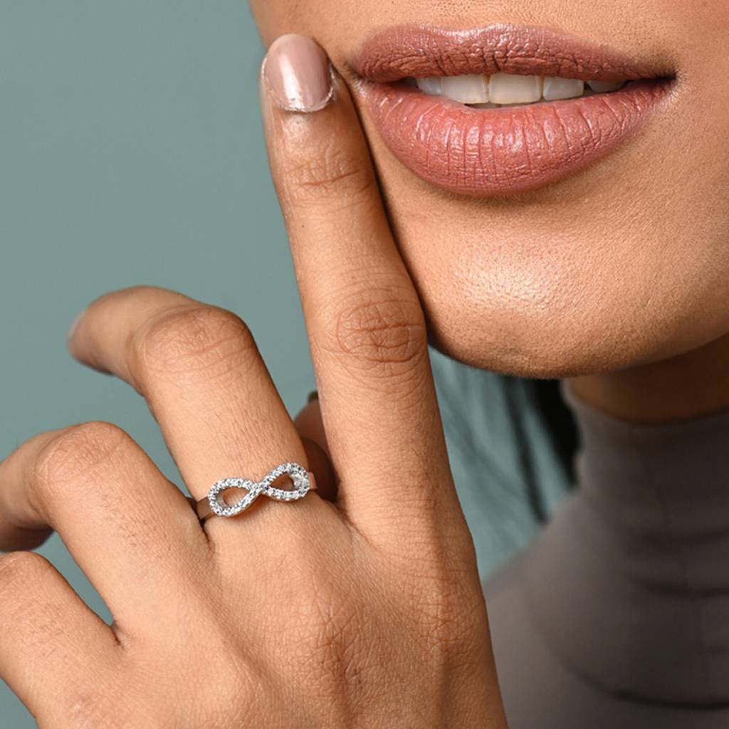 Clara 925 Silver Swiss Zircon Platinum Plated Adjustable Zoe Studded Infinity Valentine Finger Ring : CSFR103