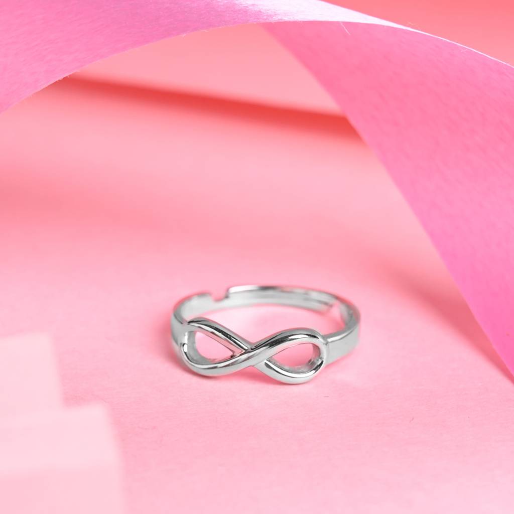 Clara 925 Silver Platinum Plated Adjustable Eve Infinity Love Daily Wear Finger Ring : CSFR104