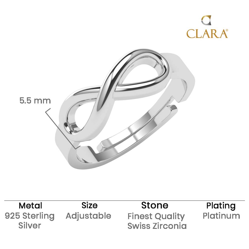 Clara 925 Silver Platinum Plated Adjustable Eve Infinity Love Daily Wear Finger Ring : CSFR104