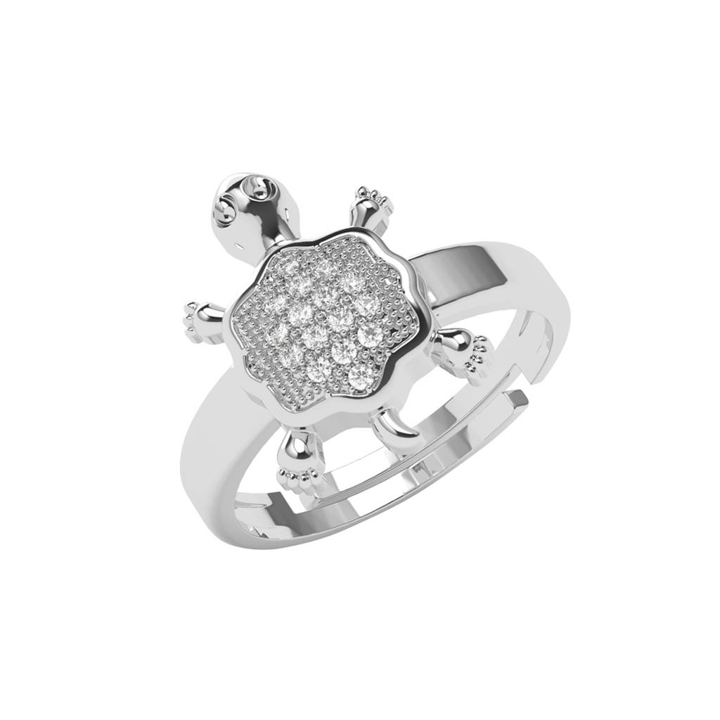 Clara 925 Silver Swiss Zircon Platinum Plated Adjustable Good Luck Tortoise Turtle Finger Ring : CSFR105