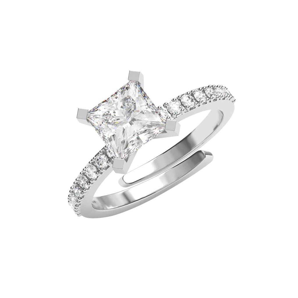 Clara 925 Silver Swiss Zircon Platinum Plated Adjustable Elodie Princess Cut Solitaire Finger Ring : CSFR106