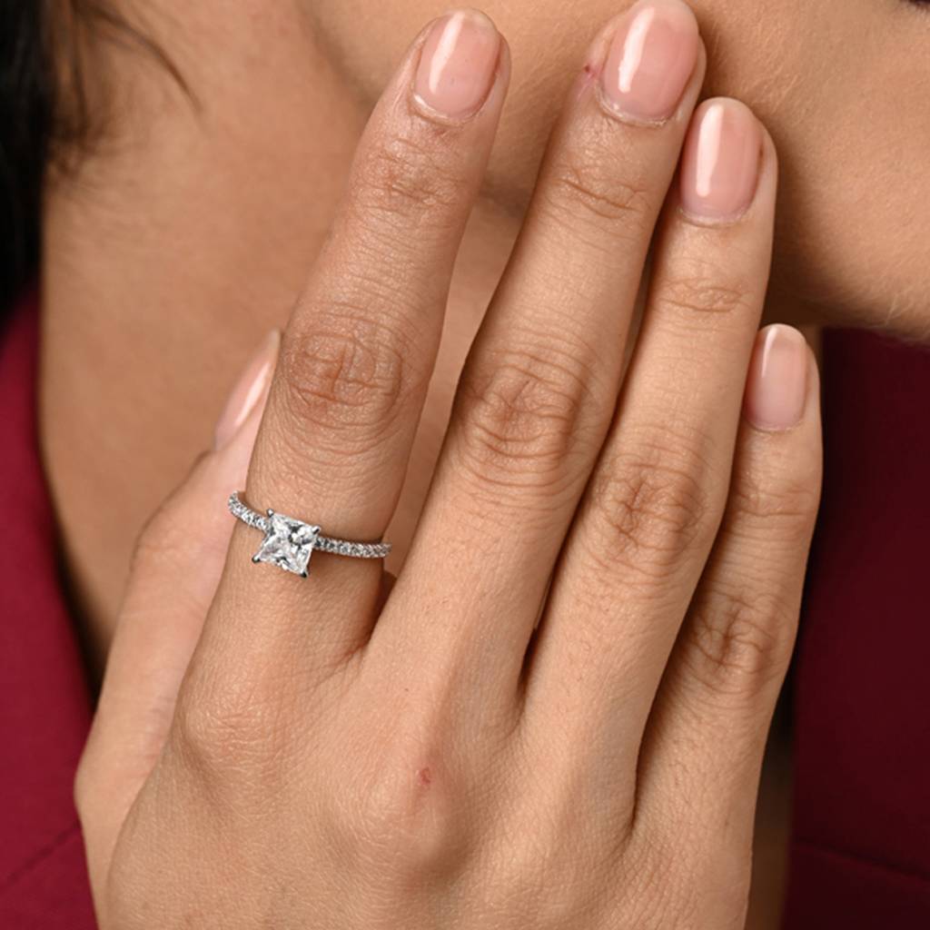 Clara 925 Silver Swiss Zircon Platinum Plated Adjustable Elodie Princess Cut Solitaire Finger Ring : CSFR106