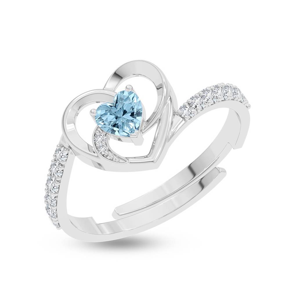 925 Silver Swiss Zircon Platinum Plated Size Adjustable Olesya Heart Finger Ring For Women & Girls : CSFR107