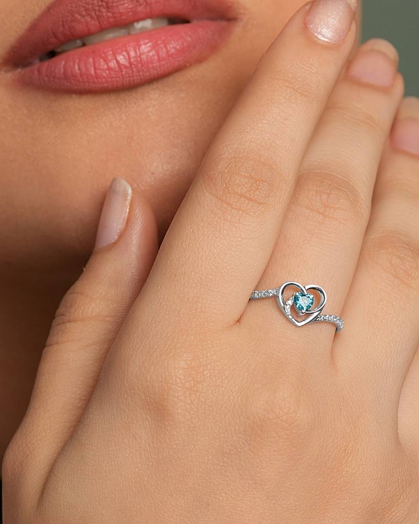 925 Silver Swiss Zircon Platinum Plated Size Adjustable Olesya Heart Finger Ring For Women & Girls : CSFR107