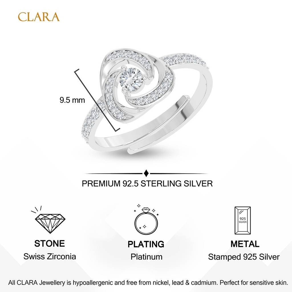 925 Silver Platinum Plated Size Adjustable Bianca Solitaire Finger Ring For Women & Girls : CSFR109