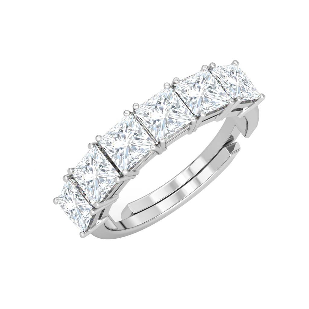 Clara 925 Sterling Silver Swiss Zircon Rhodium Plated Square Eternity Finger Ring With Adjustable Band : CSFR18