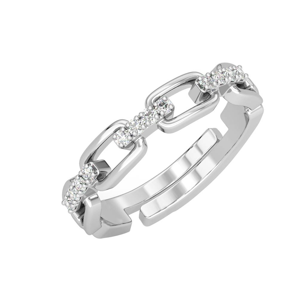 Clara 925 Sterling Silver Swiss Zircon Rhodium Plated Link Chain Finger Ring With Adjustable Band : CSFR23