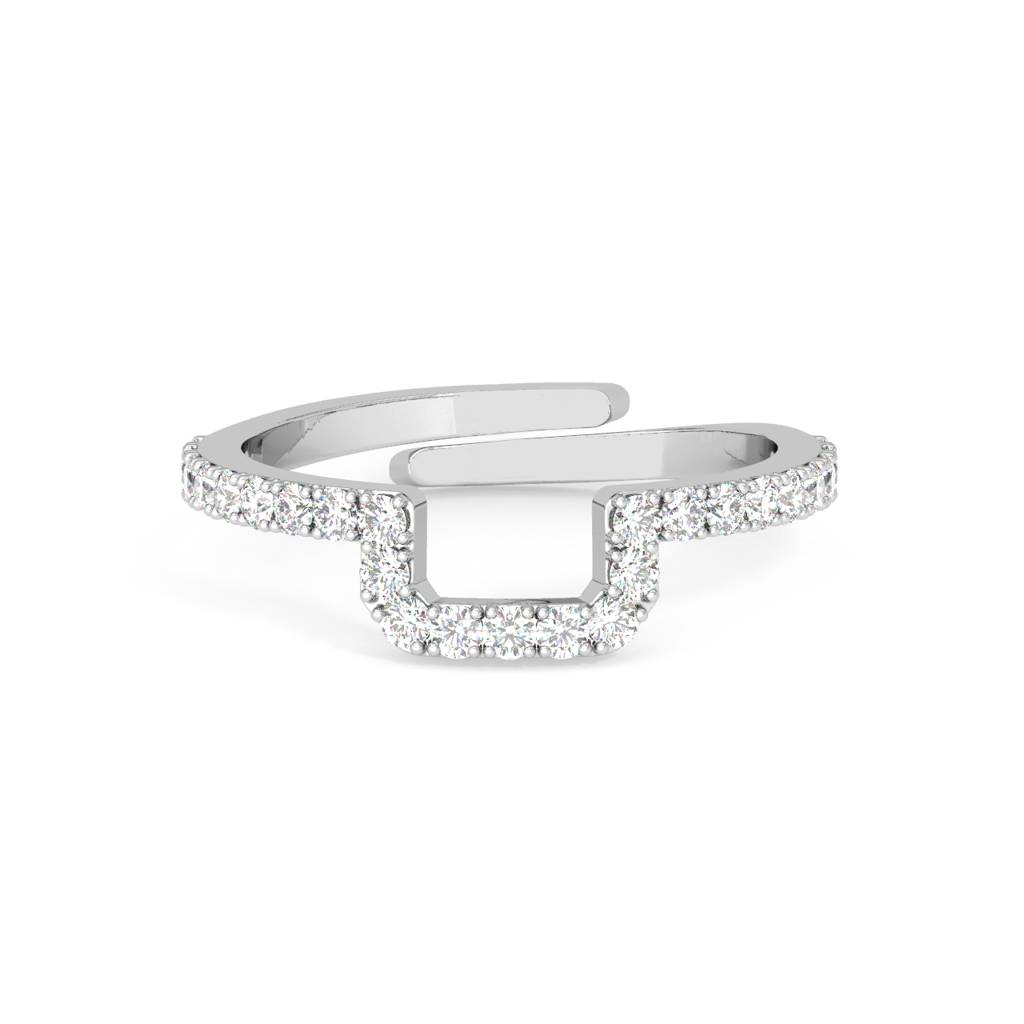 Clara 925 Sterling Silver Swiss Zircon Rhodium Plated U Shape Finger Ring With Adjustable Band : CSFR24