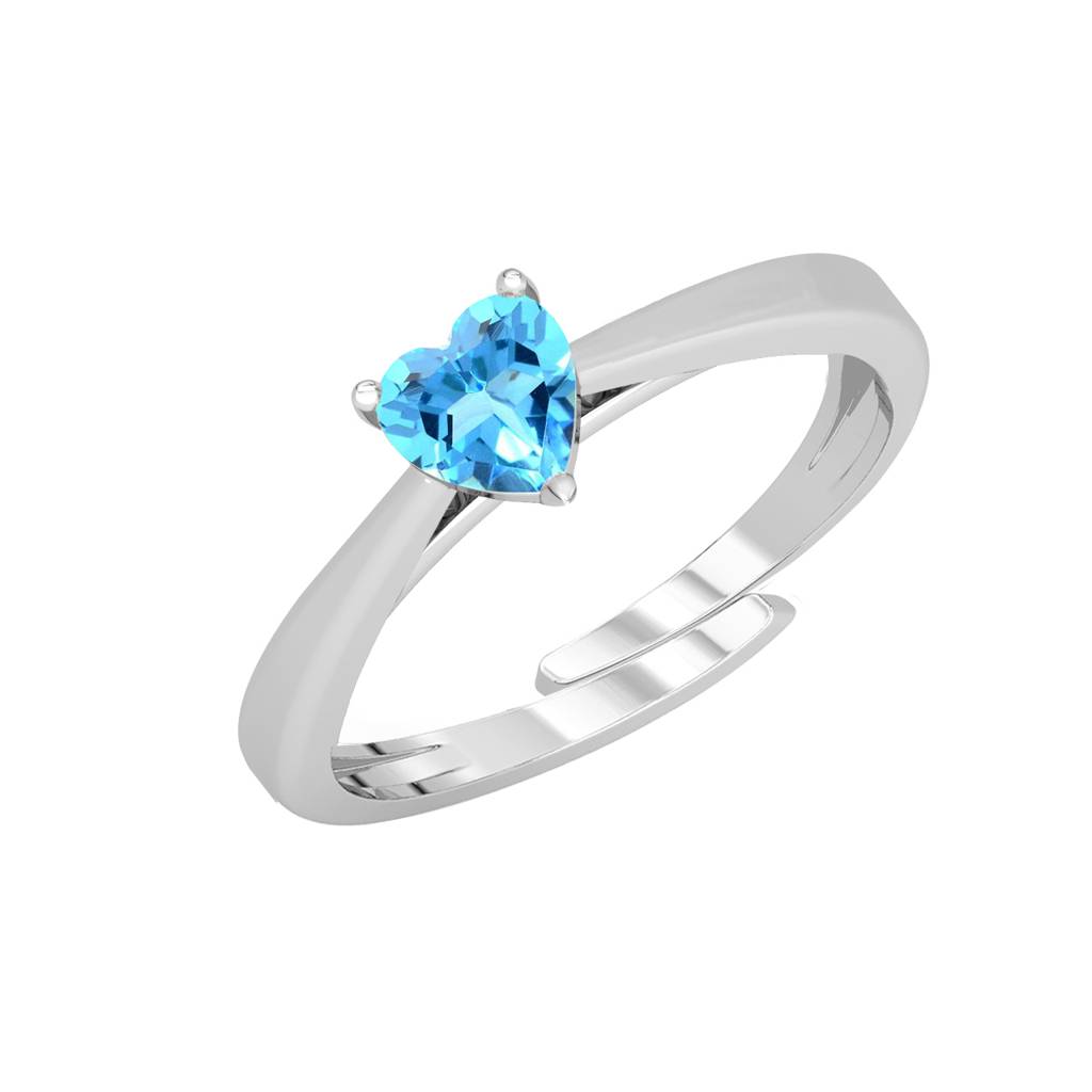 Clara 925 Sterling Silver Swiss Zircon Rhodium Plated Blue Heart Finger Ring With Adjustable Band : CSFR25