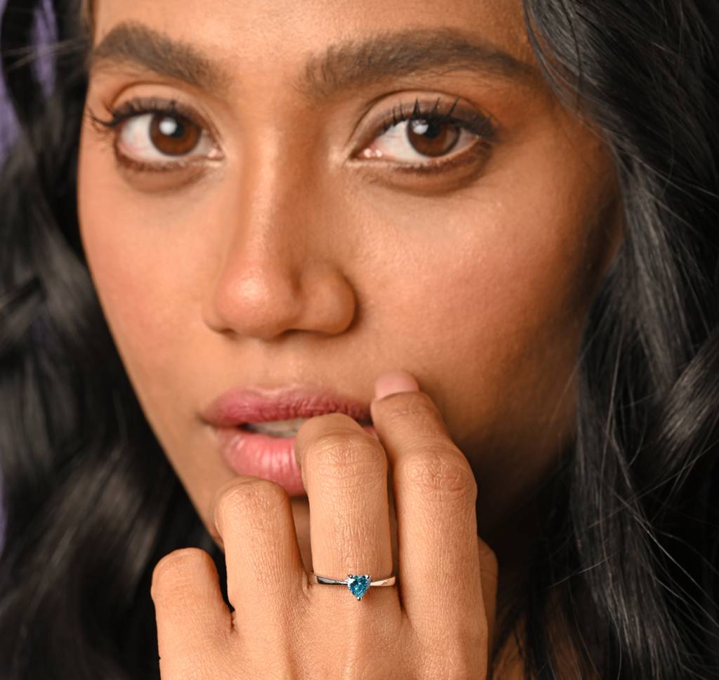 Clara 925 Sterling Silver Swiss Zircon Rhodium Plated Blue Heart Finger Ring With Adjustable Band : CSFR25