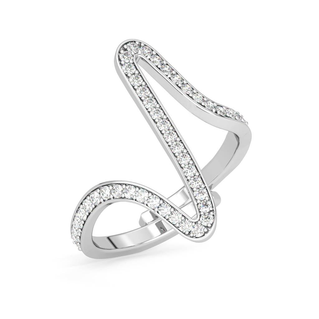 Clara 925 Sterling Silver Swiss Zircon Rhodium Plated Heart Beat Finger Ring With Adjustable Band : CSFR26