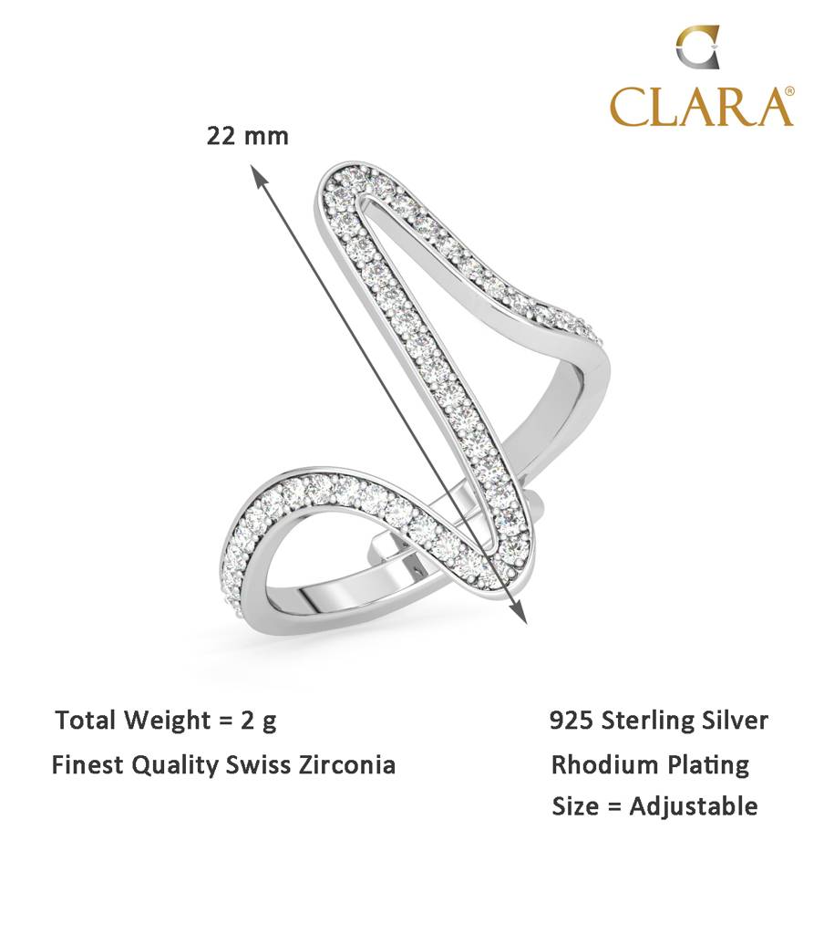 Clara 925 Sterling Silver Swiss Zircon Rhodium Plated Heart Beat Finger Ring With Adjustable Band : CSFR26