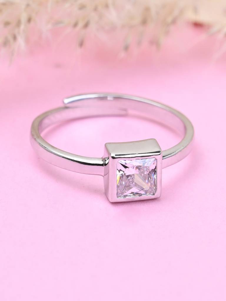 Clara 925 Sterling Silver Swiss Zircon Rhodium Plated Daily Wear Finger Ring With Adjustable Band : CSFR27