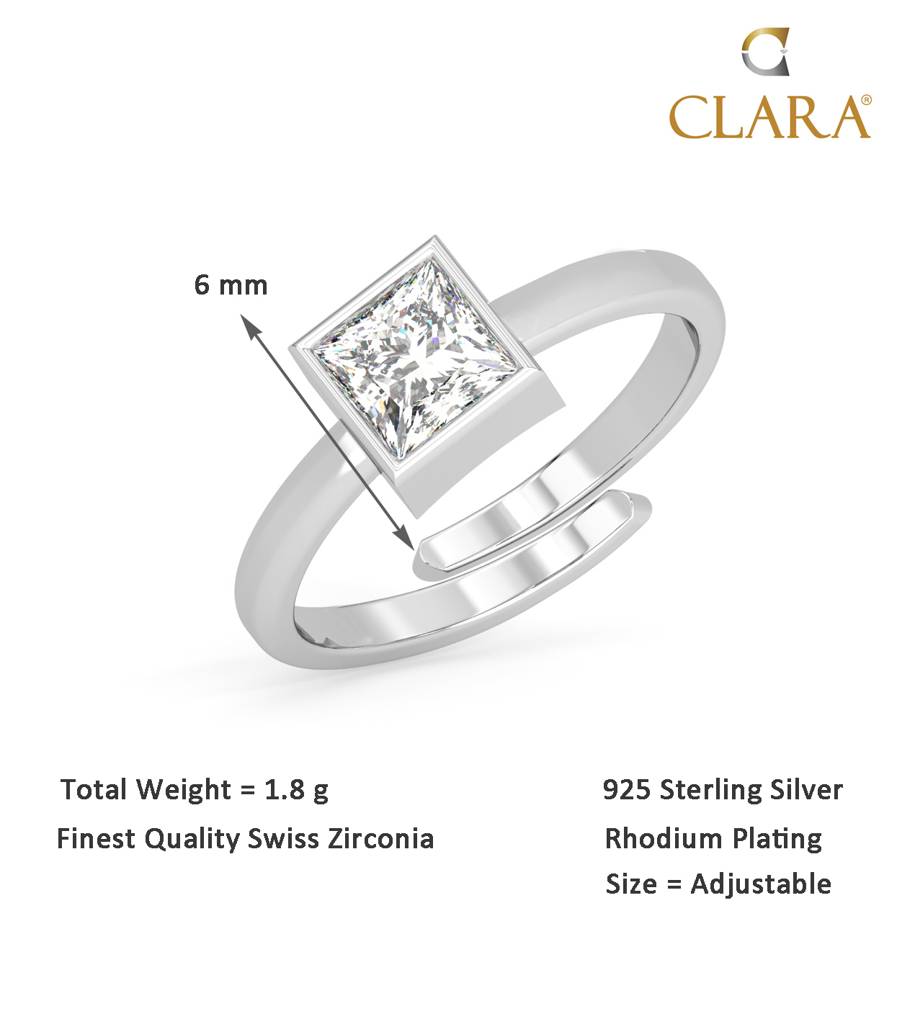 Clara 925 Sterling Silver Swiss Zircon Rhodium Plated Daily Wear Finger Ring With Adjustable Band : CSFR27