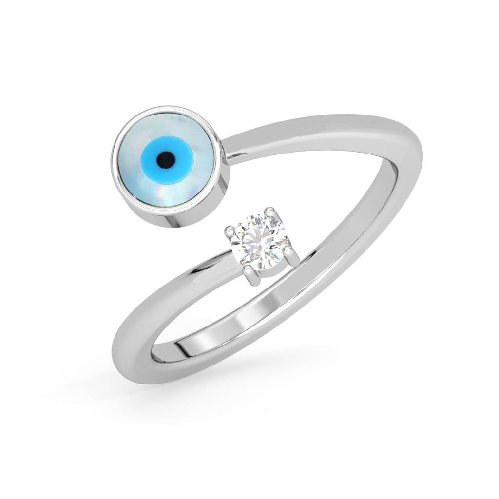 Clara 925 Sterling Silver Swiss Zircon Rhodium Plated Evil Eye Finger Ring With Adjustable Band : CSFR32