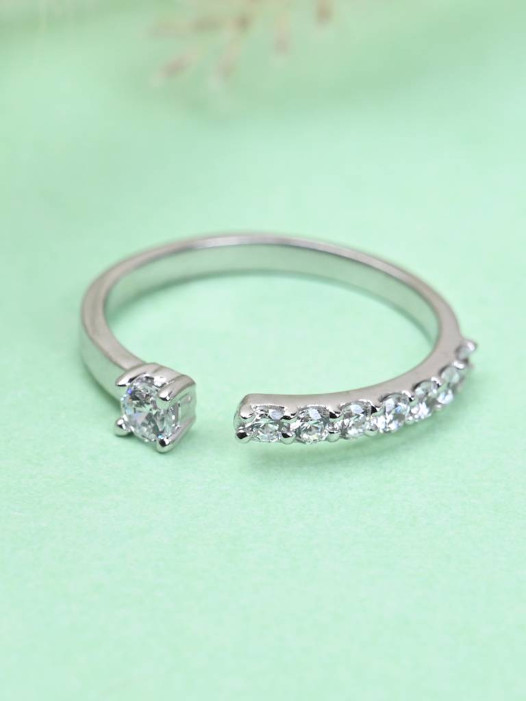 Clara 925 Sterling Silver Swiss Zircon Rhodium Plated Cute Finger Ring With Adjustable Band : CSFR34