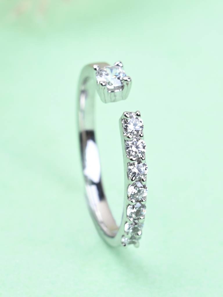 Clara 925 Sterling Silver Swiss Zircon Rhodium Plated Cute Finger Ring With Adjustable Band : CSFR34