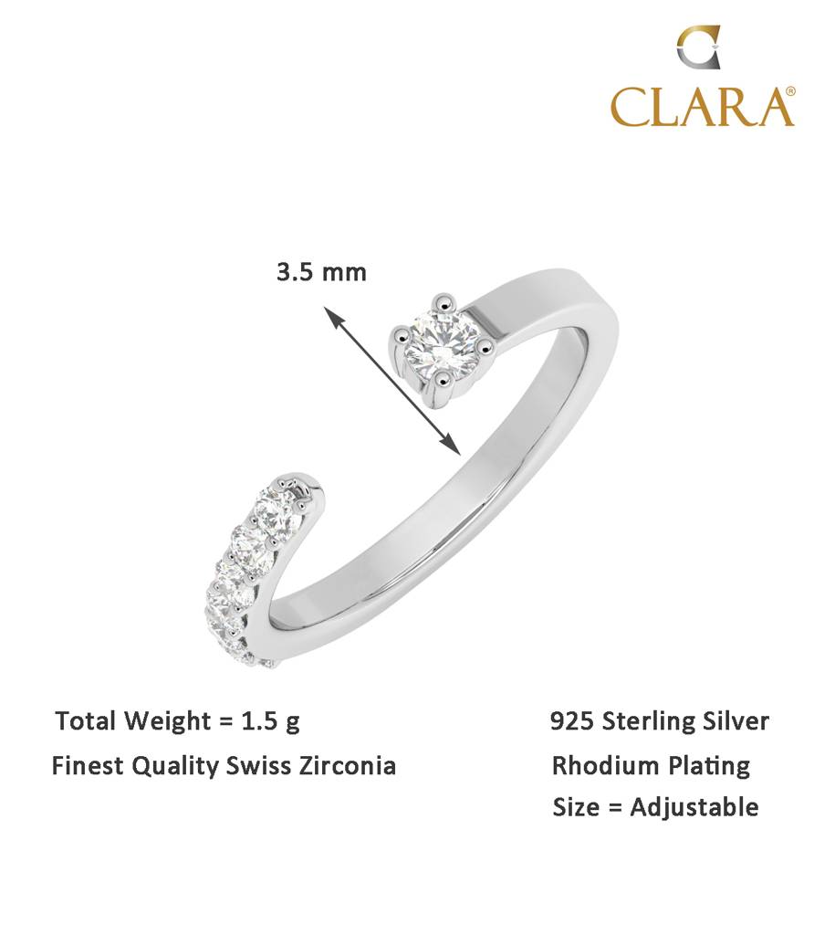 Clara 925 Sterling Silver Swiss Zircon Rhodium Plated Cute Finger Ring With Adjustable Band : CSFR34