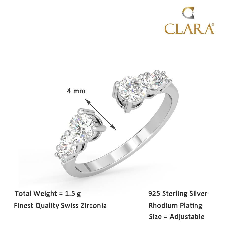Clara 925 Sterling Silver Swiss Zircon Rhodium Plated Graduation Finger Ring With Adjustable Band : CSFR36