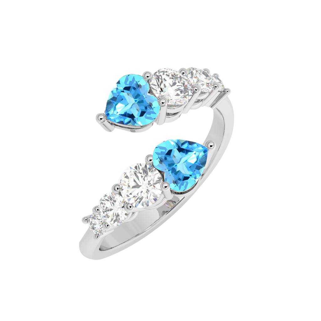 Clara 925 Sterling Silver Swiss Zircon Rhodium Plated Open Heart Finger Ring With Adjustable Band : CSFR37