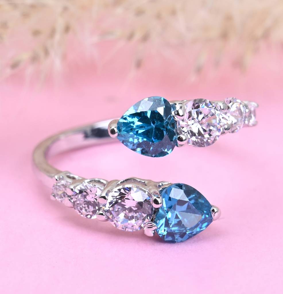 Clara 925 Sterling Silver Swiss Zircon Rhodium Plated Open Heart Finger Ring With Adjustable Band : CSFR37
