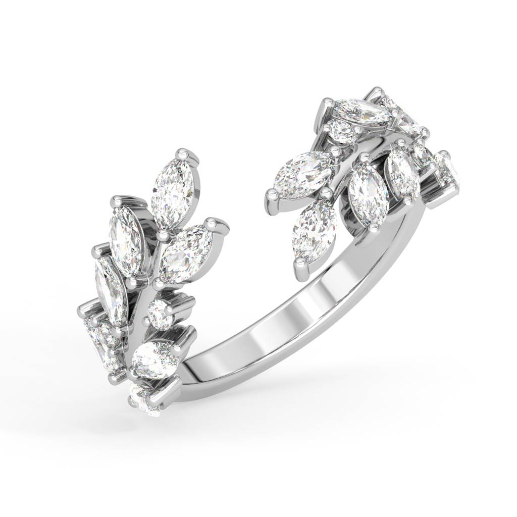 Clara 925 Sterling Silver Swiss Zircon Rhodium Plated Leafy Finger Ring With Adjustable Band : CSFR38