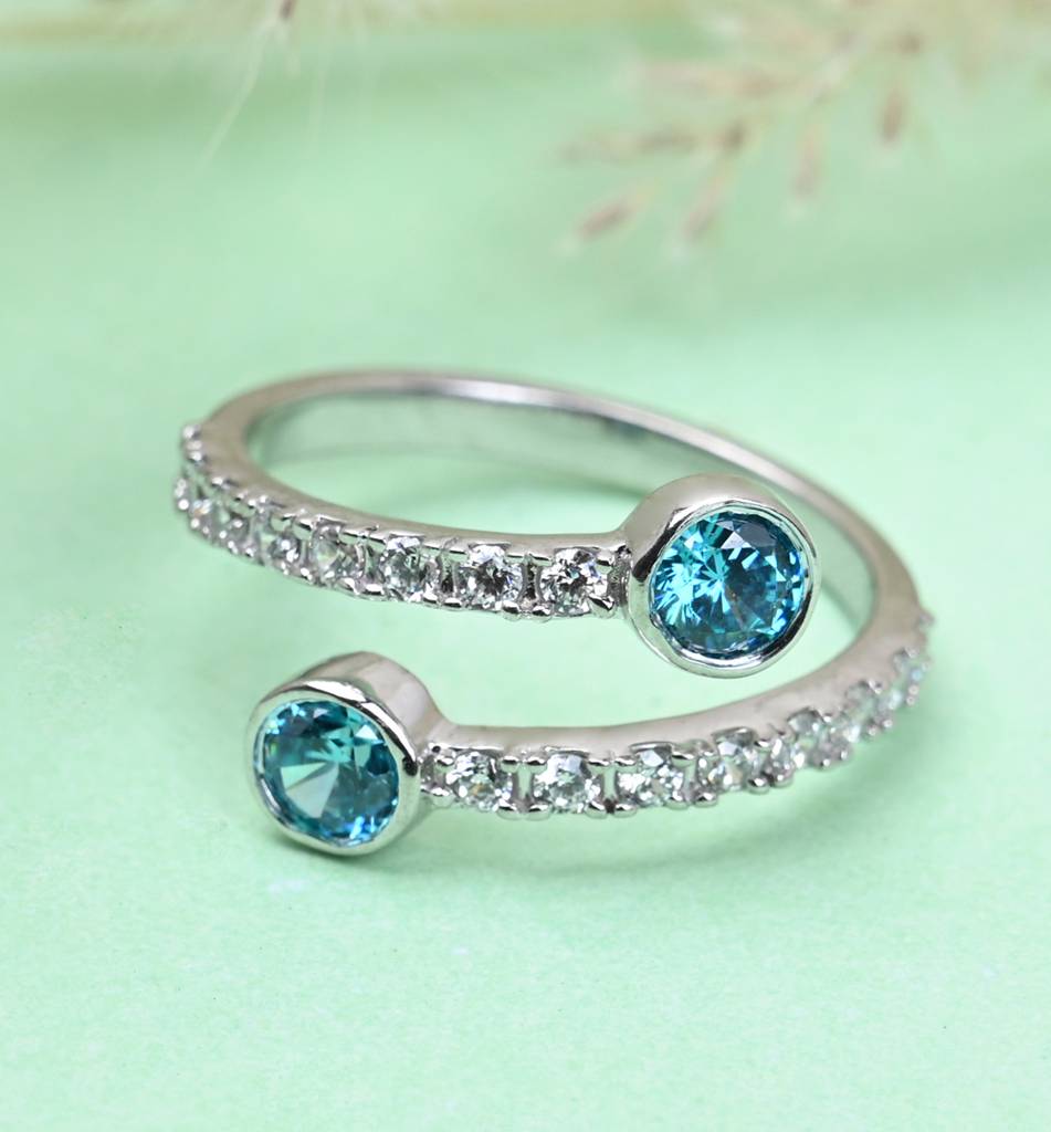 Clara 925 Sterling Silver Swiss Zircon Rhodium Plated Stylish Finger Ring With Adjustable Band : CSFR42