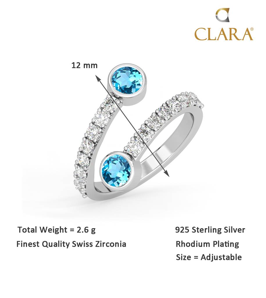 Clara 925 Sterling Silver Swiss Zircon Rhodium Plated Stylish Finger Ring With Adjustable Band : CSFR42