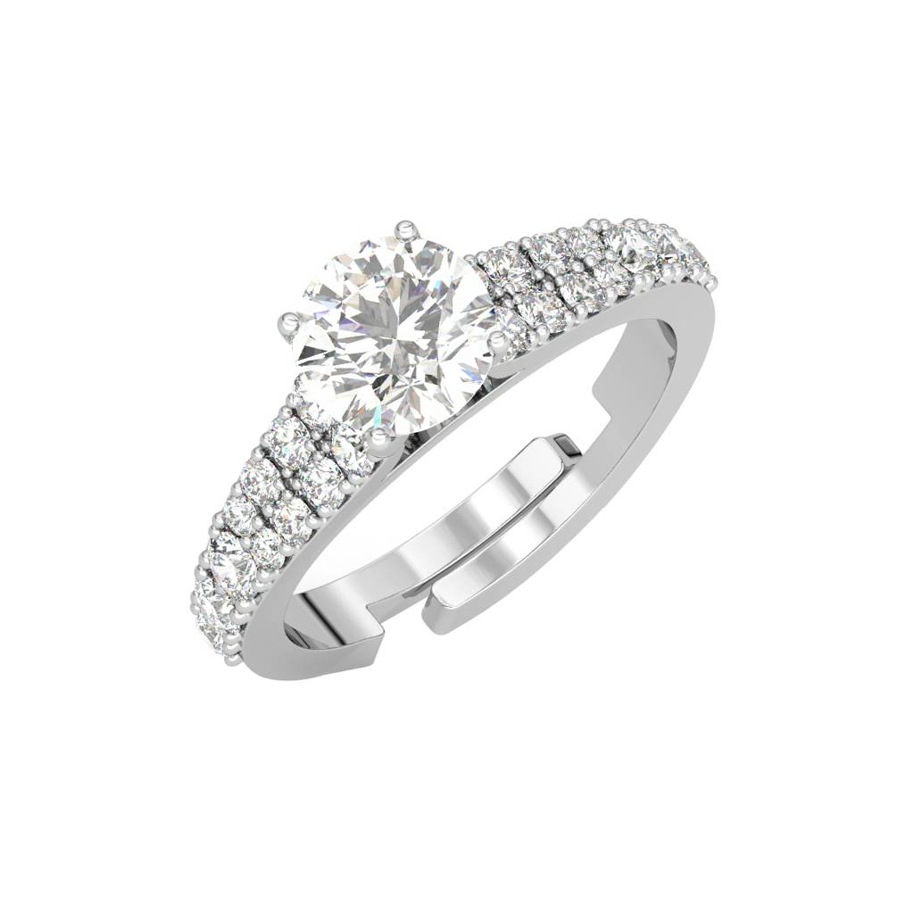 Clara 925 Sterling Silver Swiss Zircon Rhodium Plated V Solitaire Finger Ring With Adjustable Band : CSFR46