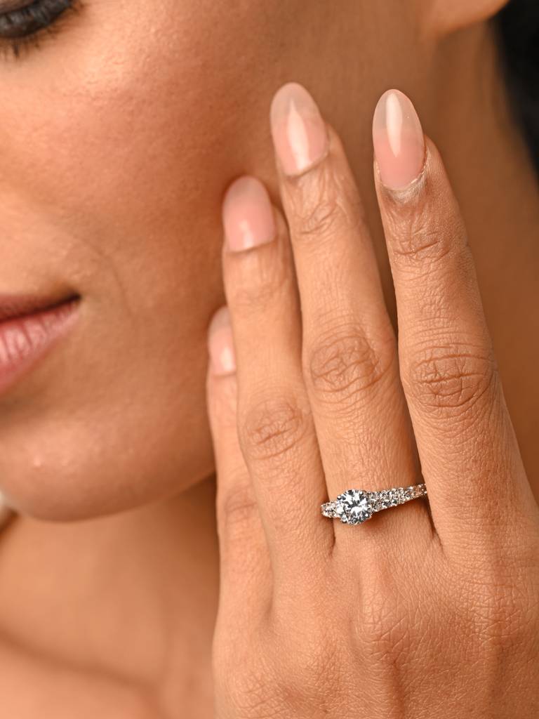 Clara 925 Sterling Silver Swiss Zircon Rhodium Plated V Solitaire Finger Ring With Adjustable Band : CSFR46