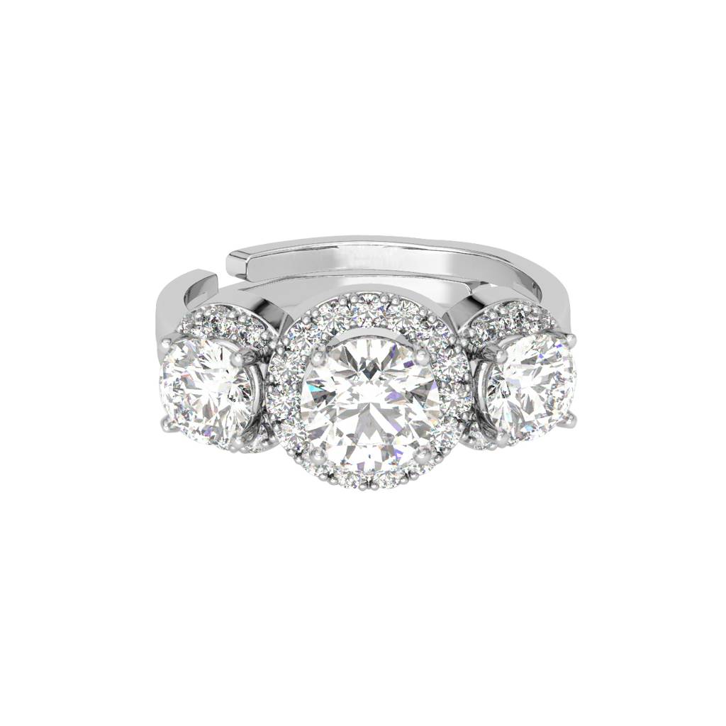 Clara 925 Sterling Silver Swiss Zircon Rhodium Plated Solitaire Wedding Finger Ring With Adjustable Band : CSFR47