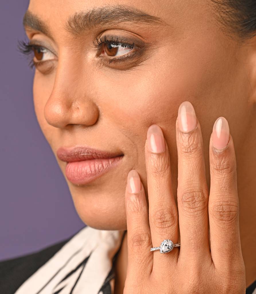 Clara 925 Sterling Silver Swiss Zircon Rhodium Plated Pear Solitaire Finger Ring With Adjustable Band : CSFR48