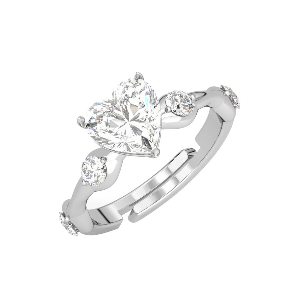 Clara 925 Sterling Silver Swiss Zircon Rhodium Plated Heart Engagement Finger Ring With Adjustable Band : CSFR49