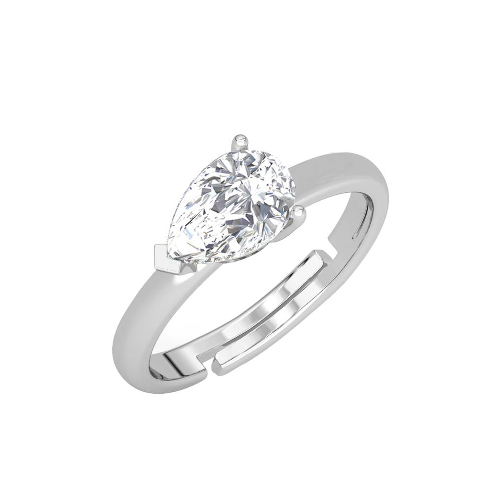 Clara 925 Sterling Silver Swiss Zircon Rhodium Plated Pear Classic Finger Ring With Adjustable Band : CSFR50