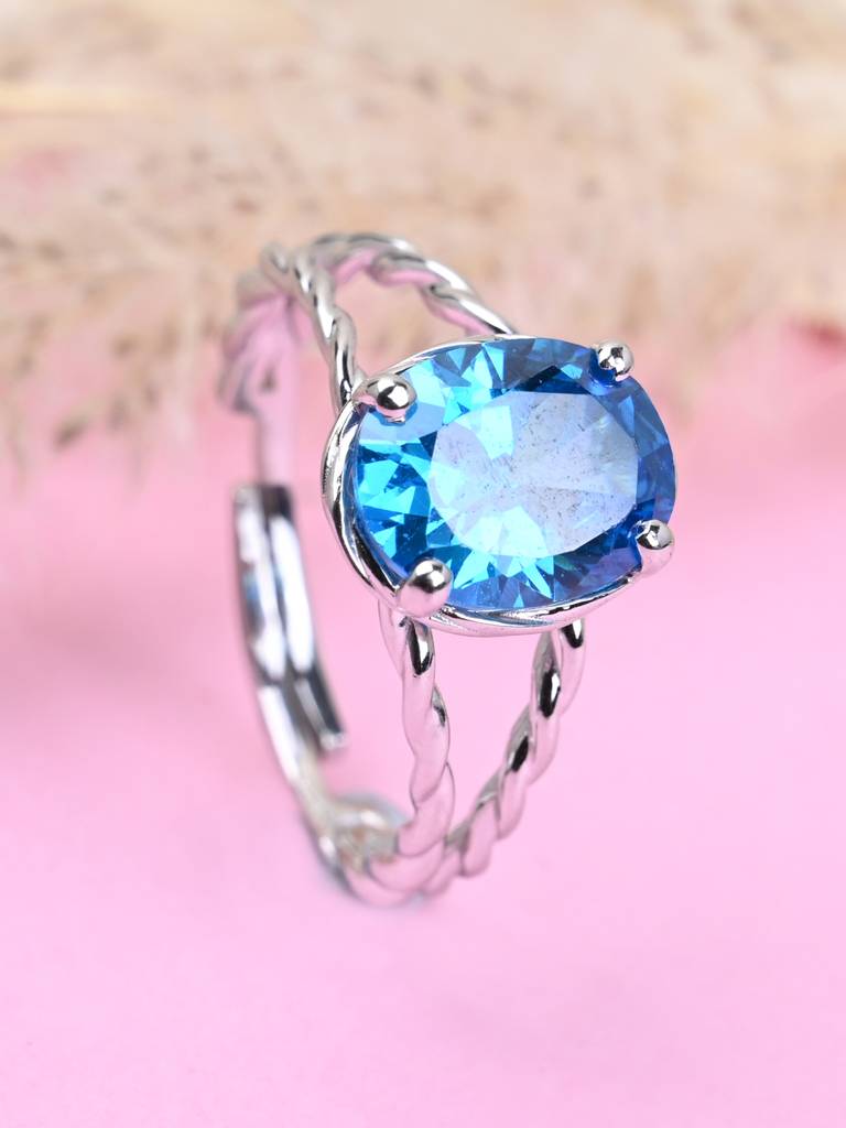 Clara 925 Sterling Silver Swiss Zircon Rhodium Plated Bt Rope Finger Ring With Adjustable Band : CSFR51