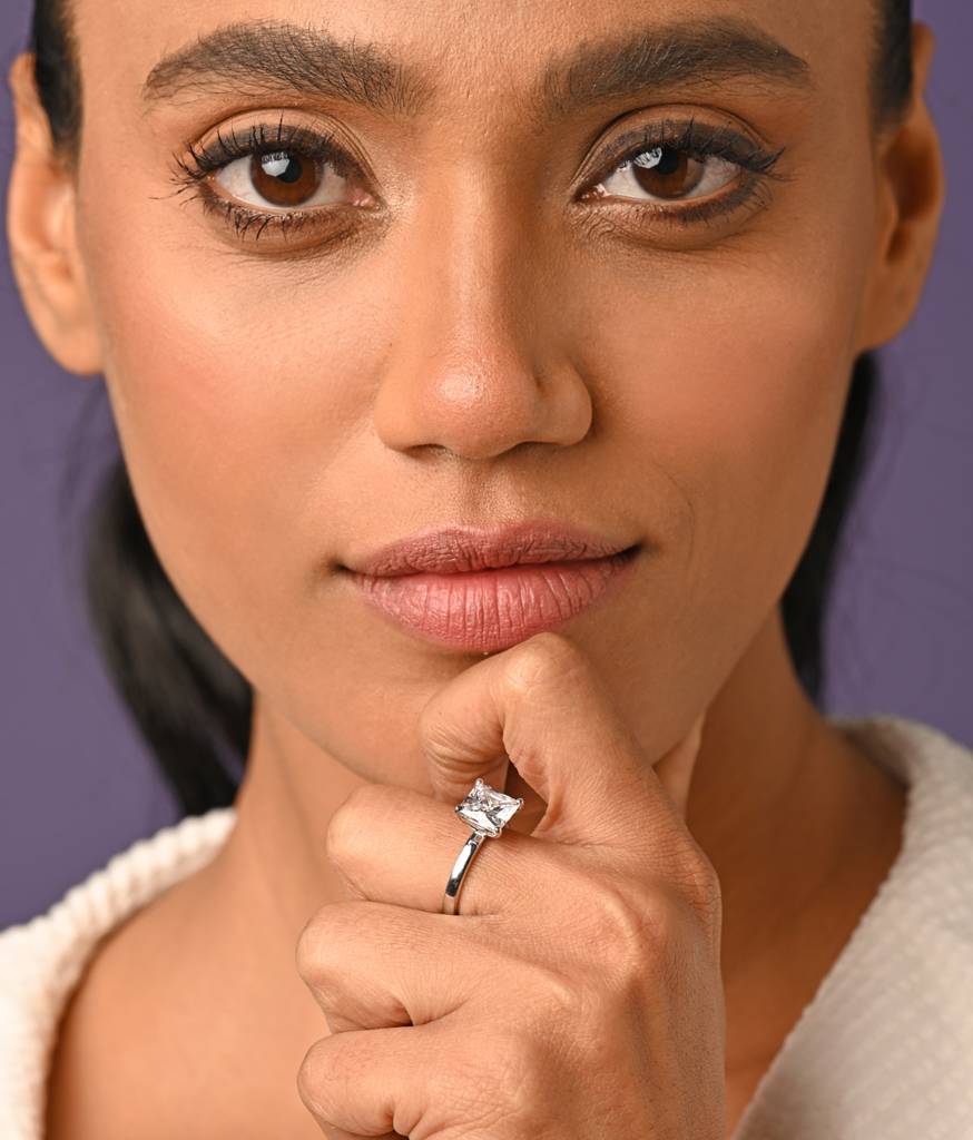 Clara 925 Sterling Silver Swiss Zircon Rhodium Plated Princess Solitaire Finger Ring With Adjustable Band : CSFR52